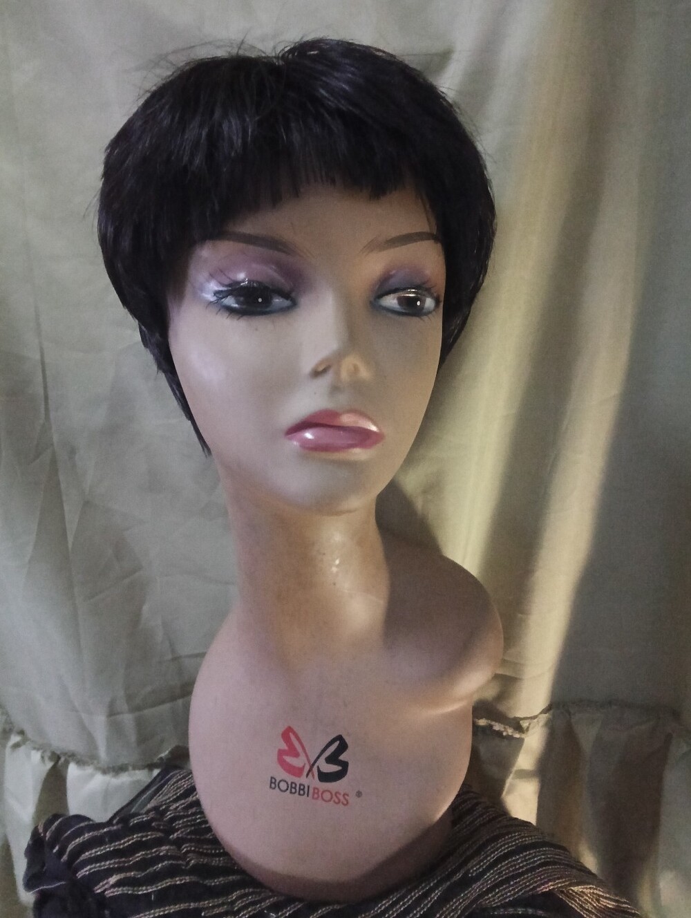 Short Pixie Fringe Bang Black Bob Style Glueless Hair Wig
